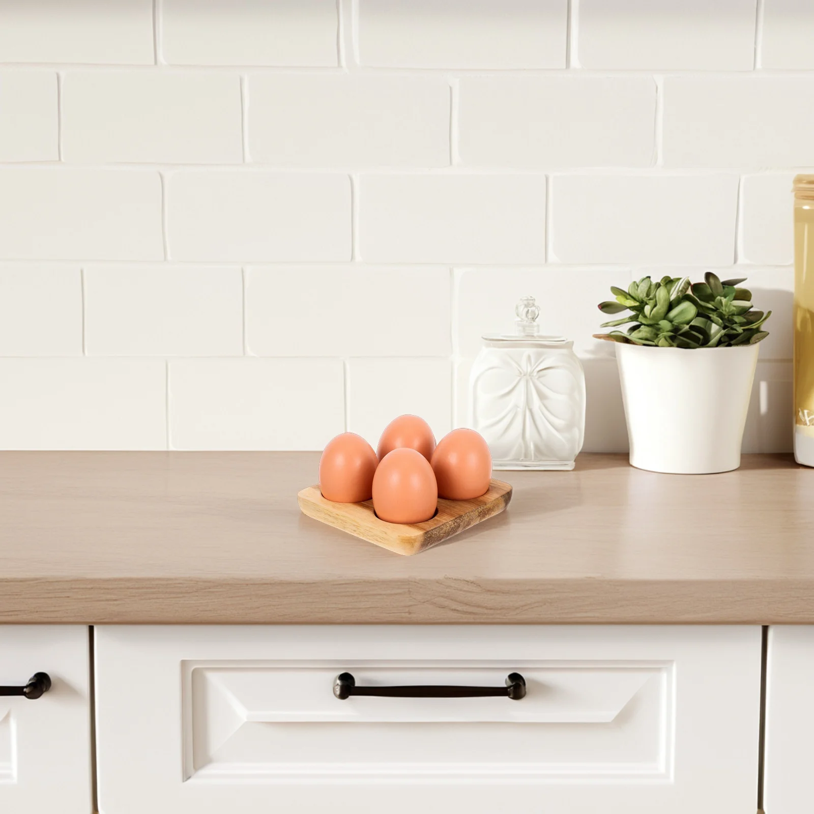 

Acacia Wood Egg Tray 4 Section Wooden Organizer for Refrigerator Kitchen Counter Storage Display Egg Holder Natural Finish