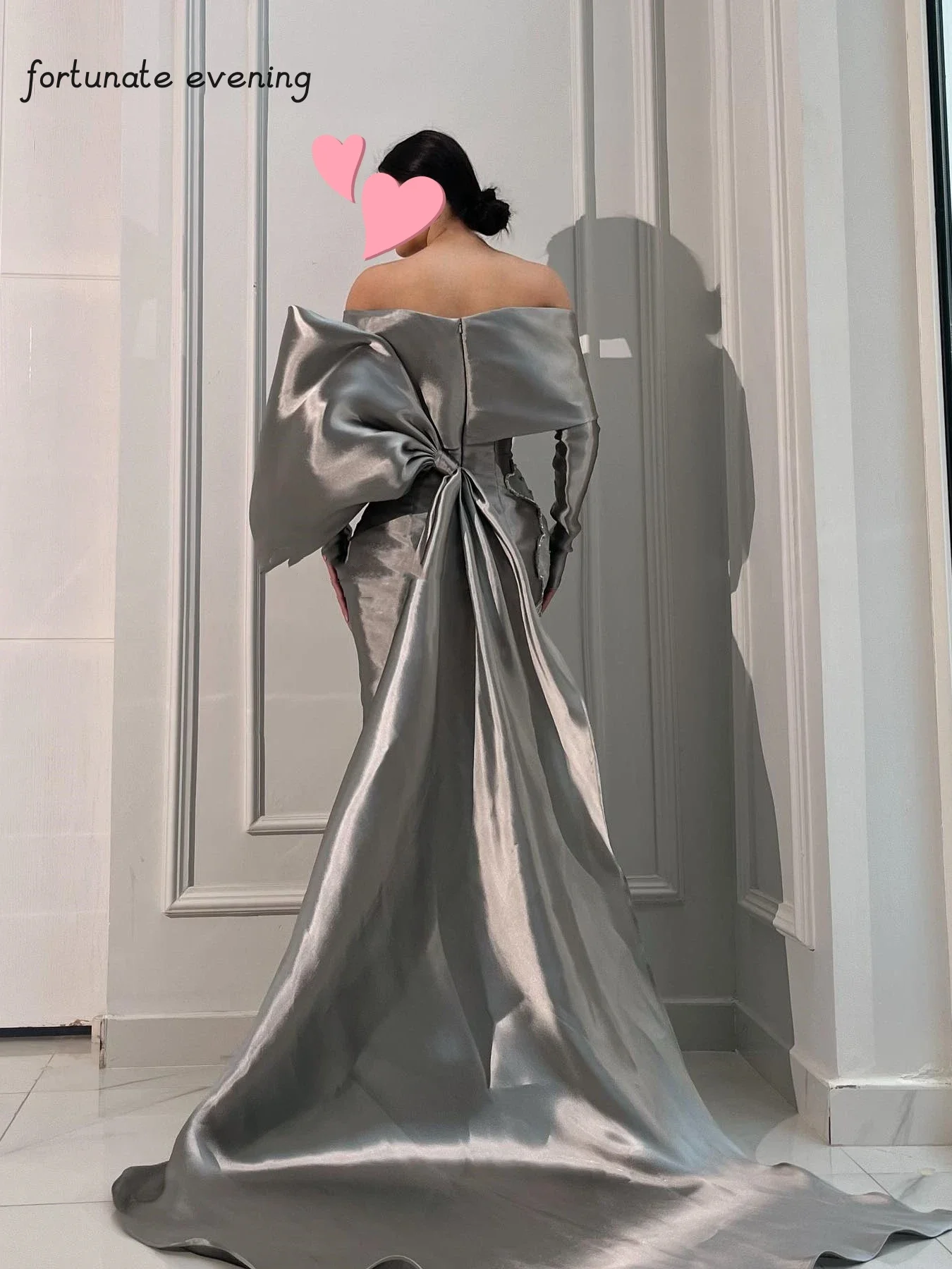 Fortunate Evening Elegant Vintage Sweet Silver Bow Satin Flower Crystal Customize Formal Occasion Prom Dress Evening Party Gowns image 2