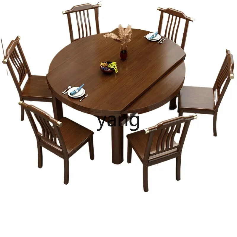 

XYY retro solid wood folding oval dining table retractable household dining table square