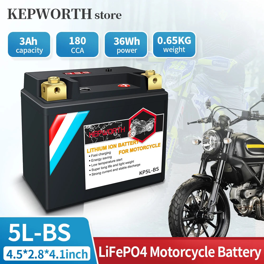 5L-BS 12V 3Ah Lithium Motorcycle Battery LiFePO4 Engine Start Battery 180CCA with Smart BMS for ATV, UTV, Motorcycle,Snowmobile