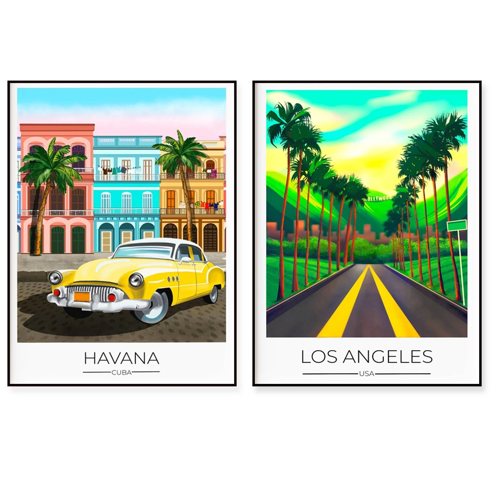 Caribbean, Las Vegas, Prague, Mallorca, Finnish Lapland, Barbados, Florence, Florida, Greece, Maui, Los Angeles travel posters