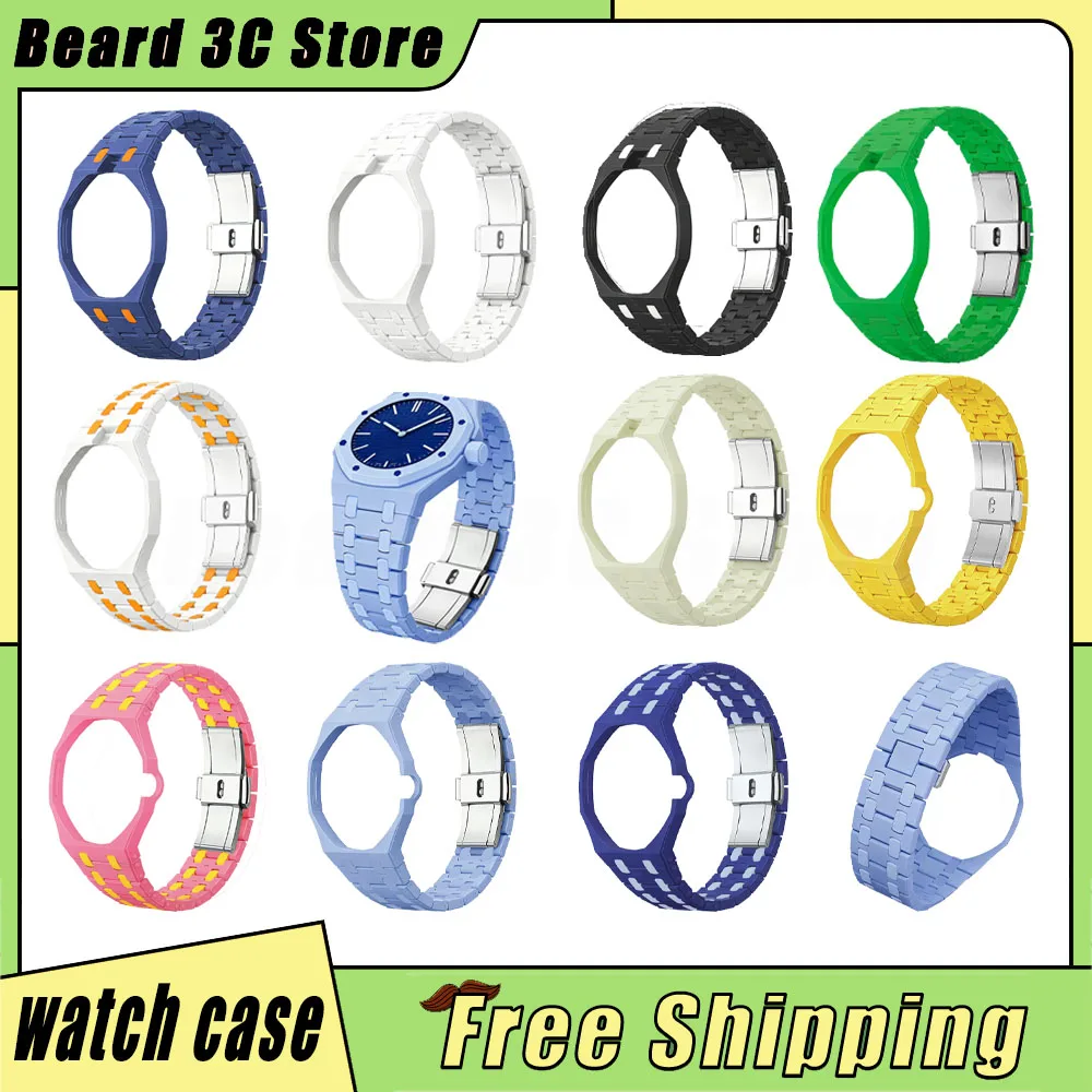 Estuche para correa de reloj disponible para Swatch Ap Co, estuche para correa de reloj de marca, correa integrada de silicona y cerámica, estuche de silicona, regalos