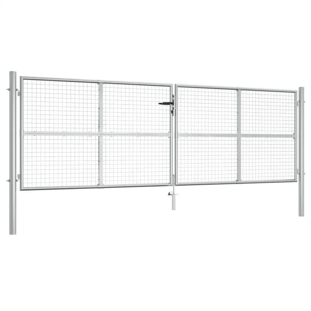 Heavy-duty Galvanized Steel Garden Gate 163.4x68.9 cm Silver Color Decorative Design