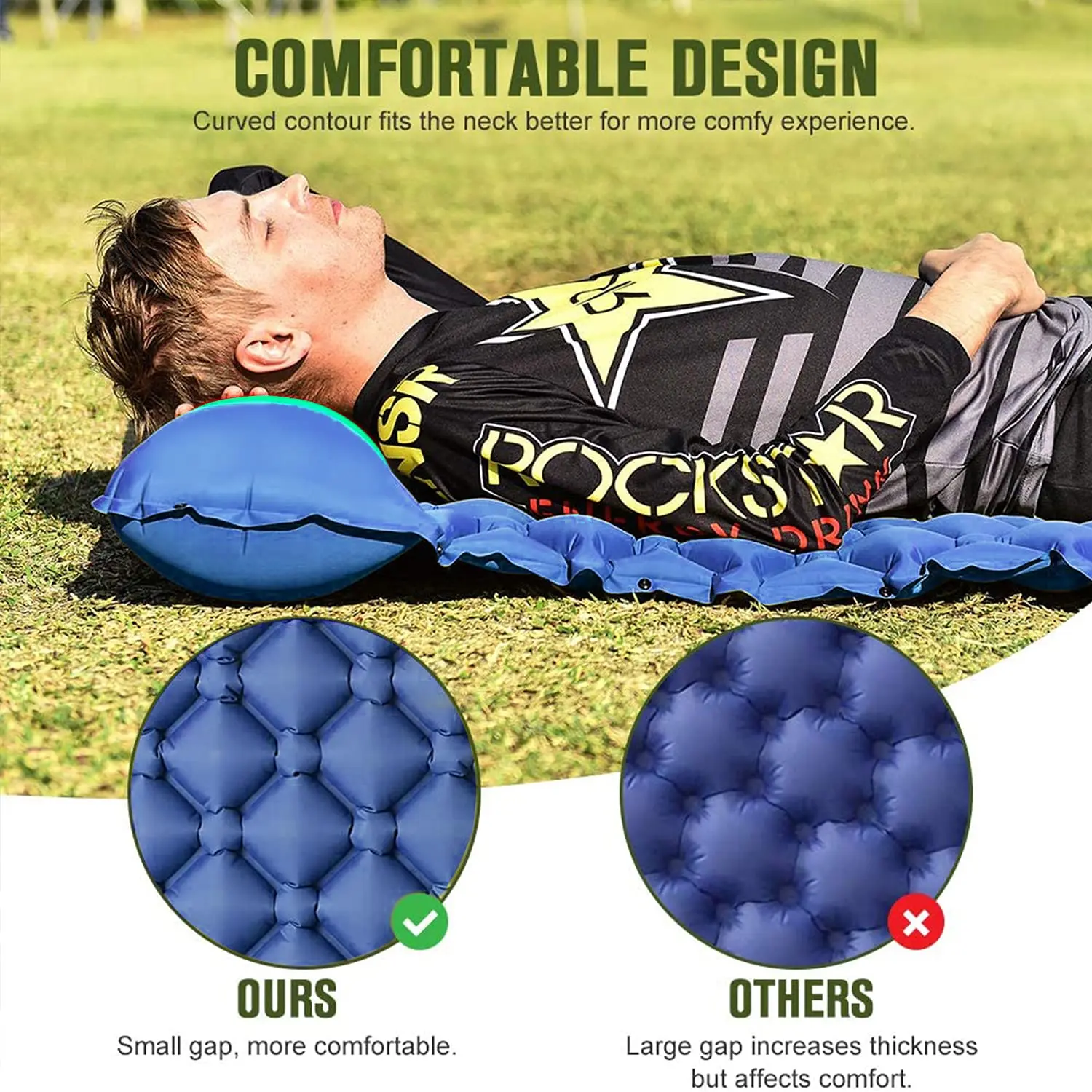 Colchón inflable para dormir con bomba de pie, almohada de soporte fuerte, impermeable, de nailon, plegable, para acampar, viajes en coche y