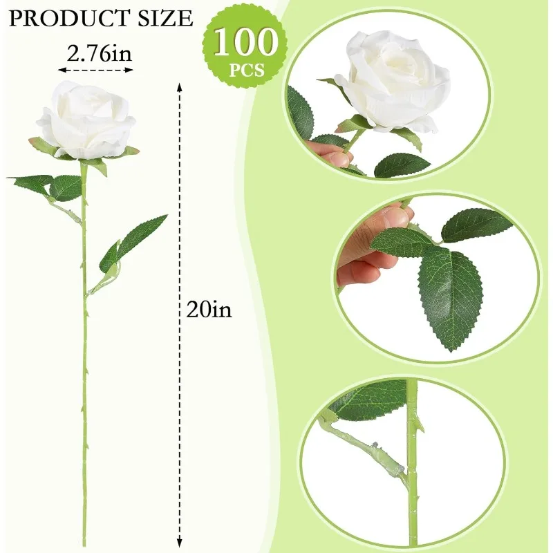 Artificial Roses in Bulk, Fake Silk White Roses Realistic Roses for Wedding Centerpieces Flower Arrangement Home Decor