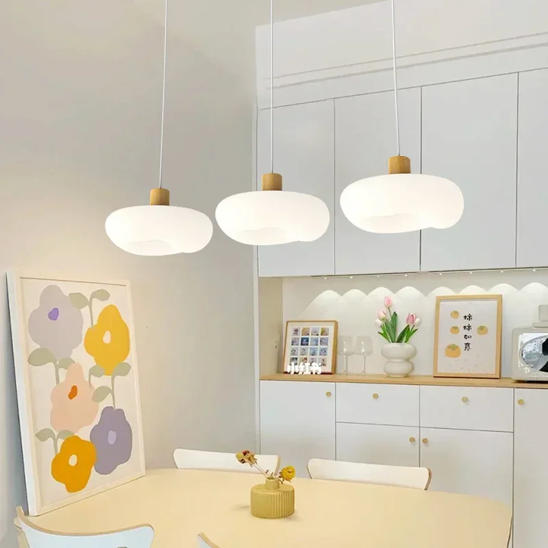 

SANDYHA Modern Cream LED Cloud Chandeliers Minimalist Hanging Lamp for Dining Table Bedroom Kitchen Island Home Decor Lighting