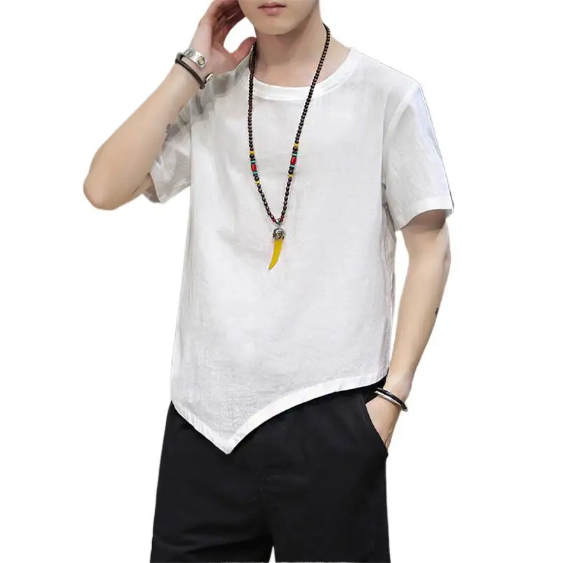 Men's Summer T-Shirts Short Sleeves Cotton Linen Solid Shirts With Harajuku Large Size Pullover Tops M-7XL 8XL