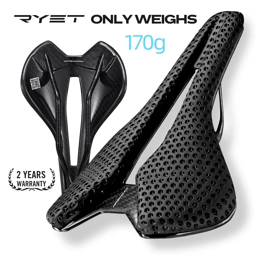 RYET Ultralight Carbon 3D-printed Bike Saddle Gravel Cycling Saddle Bicycle Saddle For Men Women Triathlon Road MTB Mountain