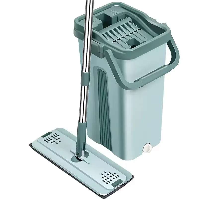 Household Hands Free Cleaning Tools 360 Degree Rotation Microfiber Round Mop and Bucket