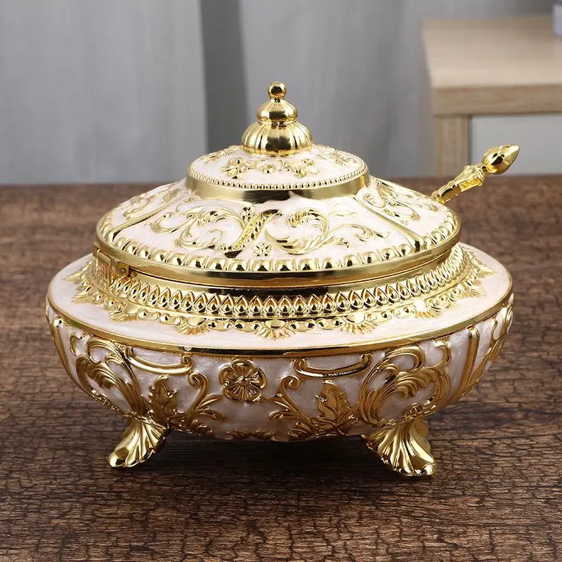 Coffee Beans Jar,Engraving Flower Alloy With lid Luxury Seasoning Container Sugar Organizer,Salt Storage Jar,Kitchen Decorative