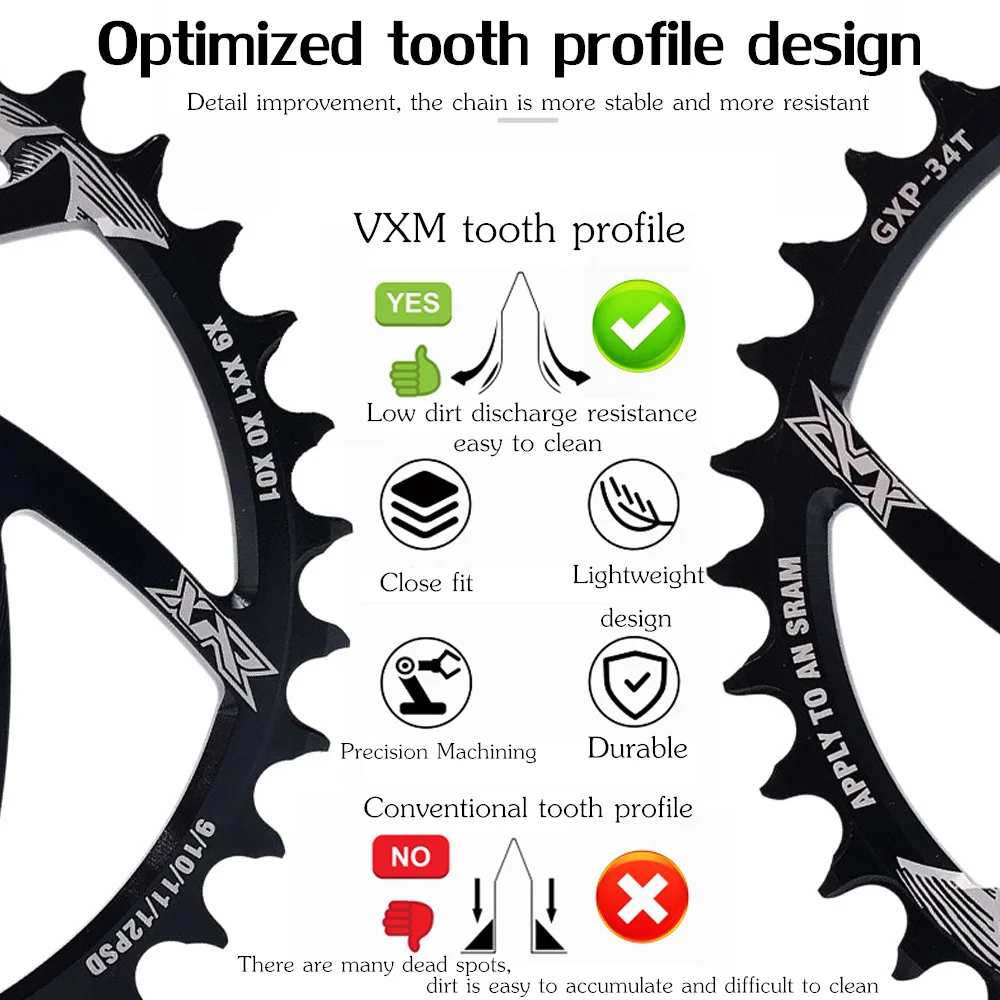 VXM MTB Offset 1/3/6mm Ring Star  30T/32T/34T/36T/38T/40T Bicycle MTB Chain Link for GXP XX1 X9 XO X01 Wide and Narrow Sprocket