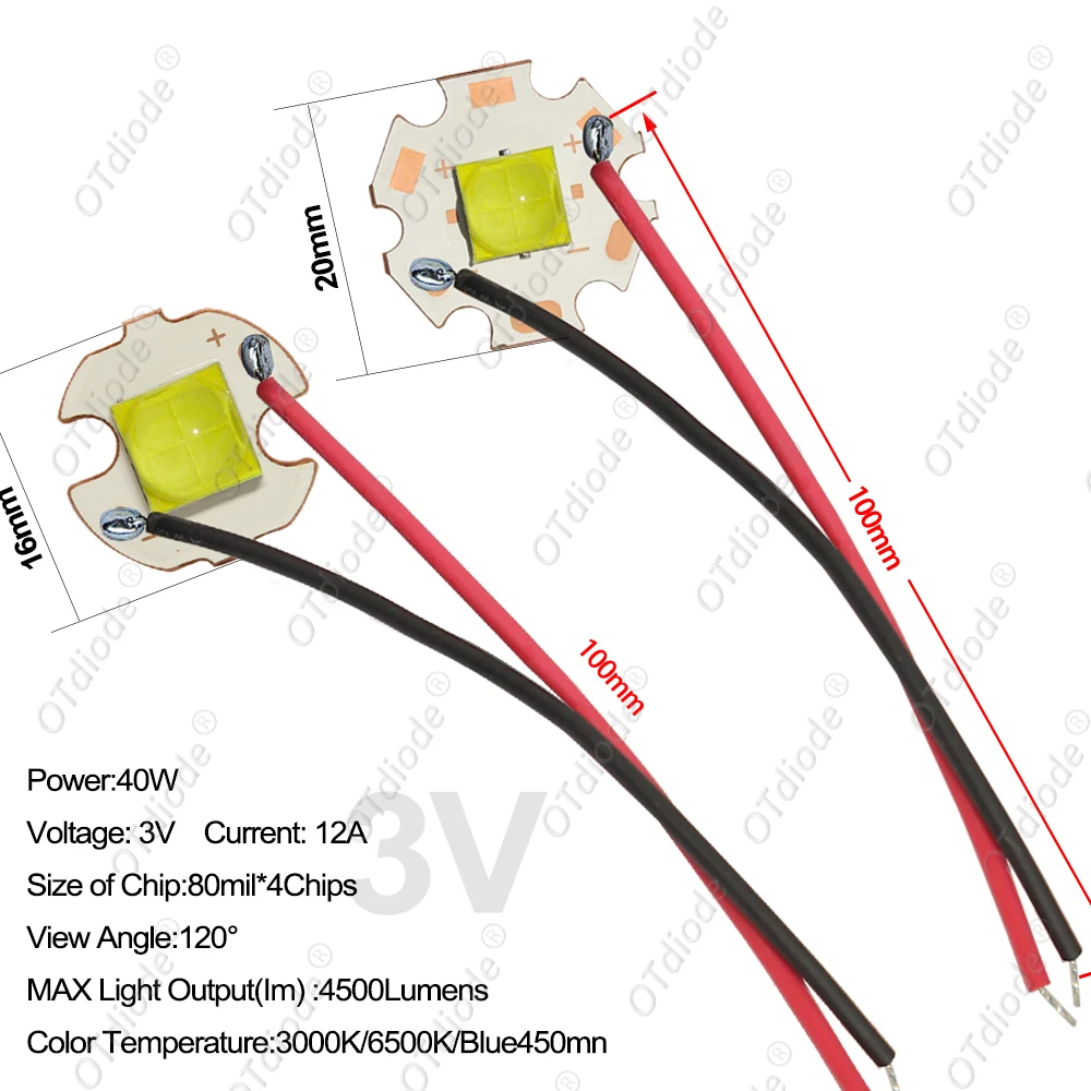 XHP70.3 LED Chip 40W DC3V6V12V XHP7070 High Power Bead Diodes Cold White With Wire For DIY Flashlight Parts Bicycle Car HeadLamp