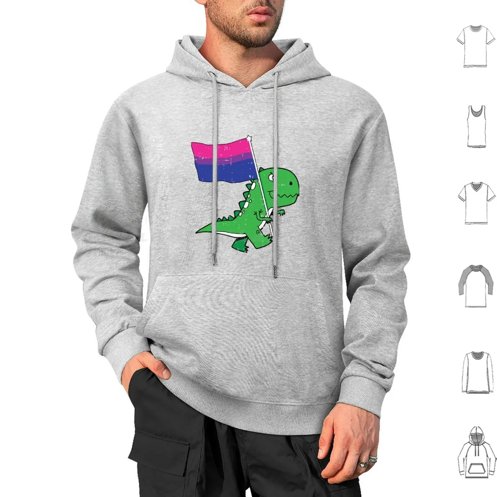 Bi-Sexual Pride Flag Funny Dino-Saur Proud Hoodies Long Sleeve Bisexual Pride Bi Queer Rainbow Pansexual Trans Asexual
