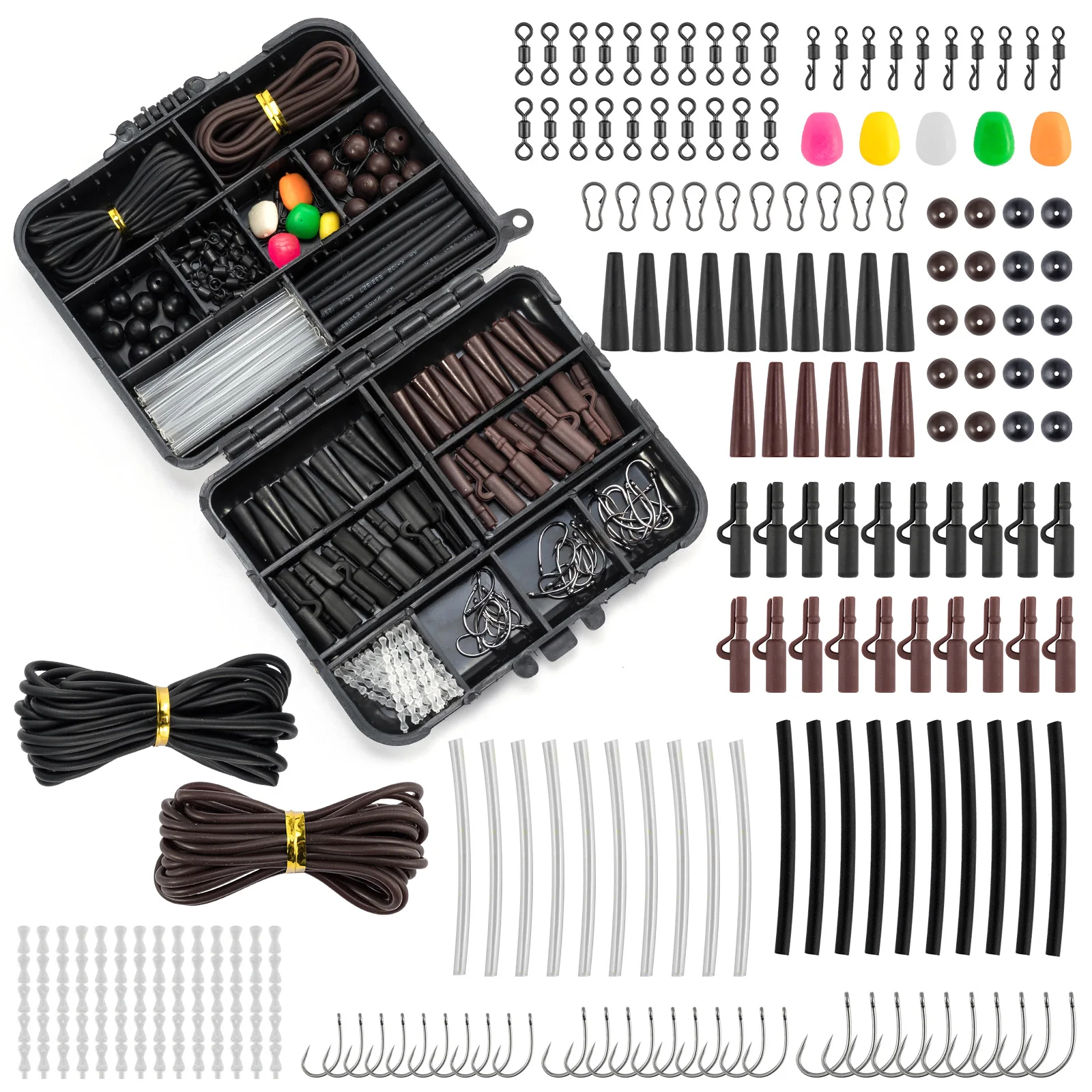 Carp Fishing Rig Making Kit, for Helicopter Rig, Hair Rig, Swivel Snap Hook, Anti Tangle Sleeves, Safety Lead Clip, Stop Bead