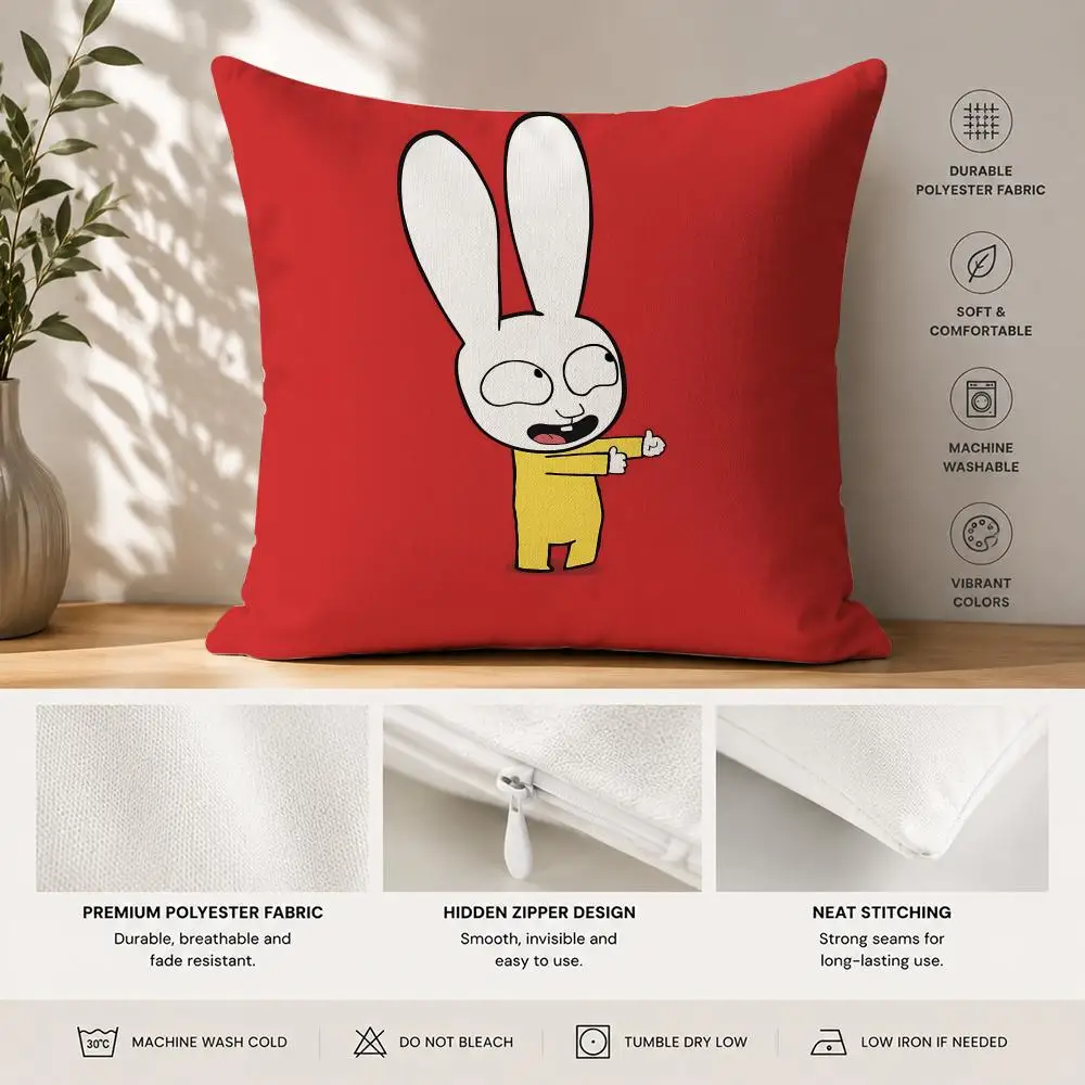 S-Simon Super Rabbit Cushion Cover 40x40cm Square Decorative Sofa Cushion Cover Bedroom Living Room Home Decor Gift