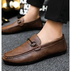 British Men's Business Casual Leather Shoes 2024 New Beanie Shoes for Young Men Breathable Fashionable and Wear-resistant