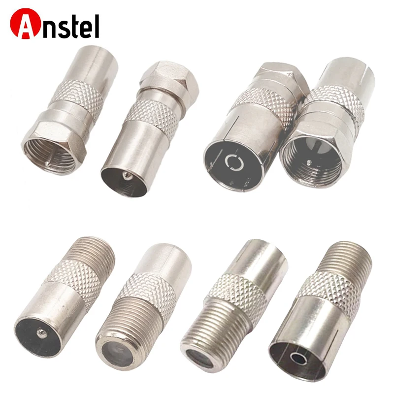 F to TV 4 Type Straight Adapter Kit F Female Male to TV Pal Male Female RF Coaxial Connector for TV Satellite FM Coax Cable