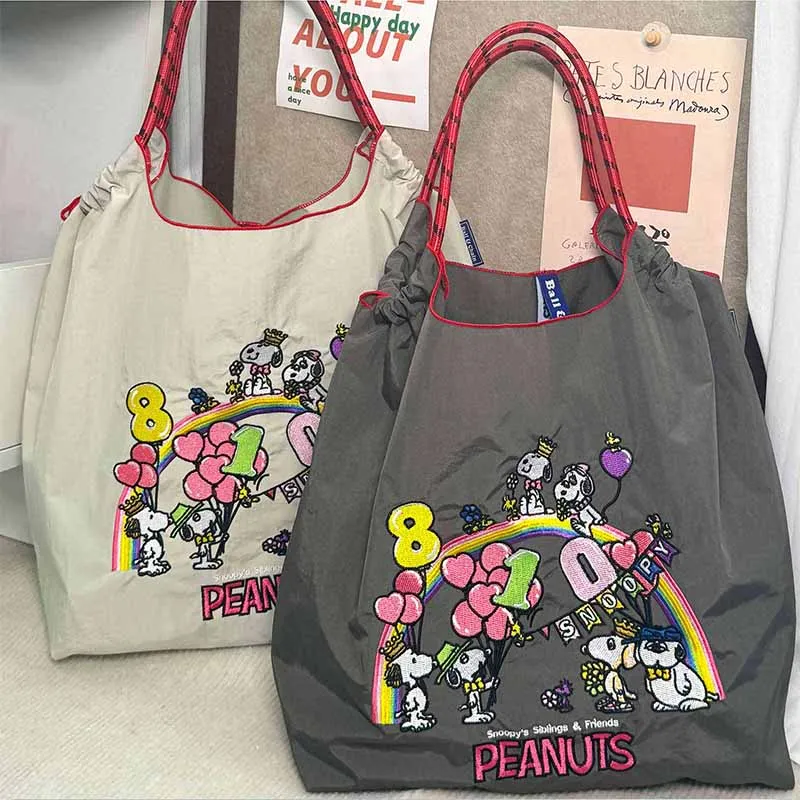 2024 Kawaii Embroidered Canvas Bag Japanese Anime Disney Snoopy Nylon Handbag Student Commuter Shopping Bags Y2K Girl Gifts Toys