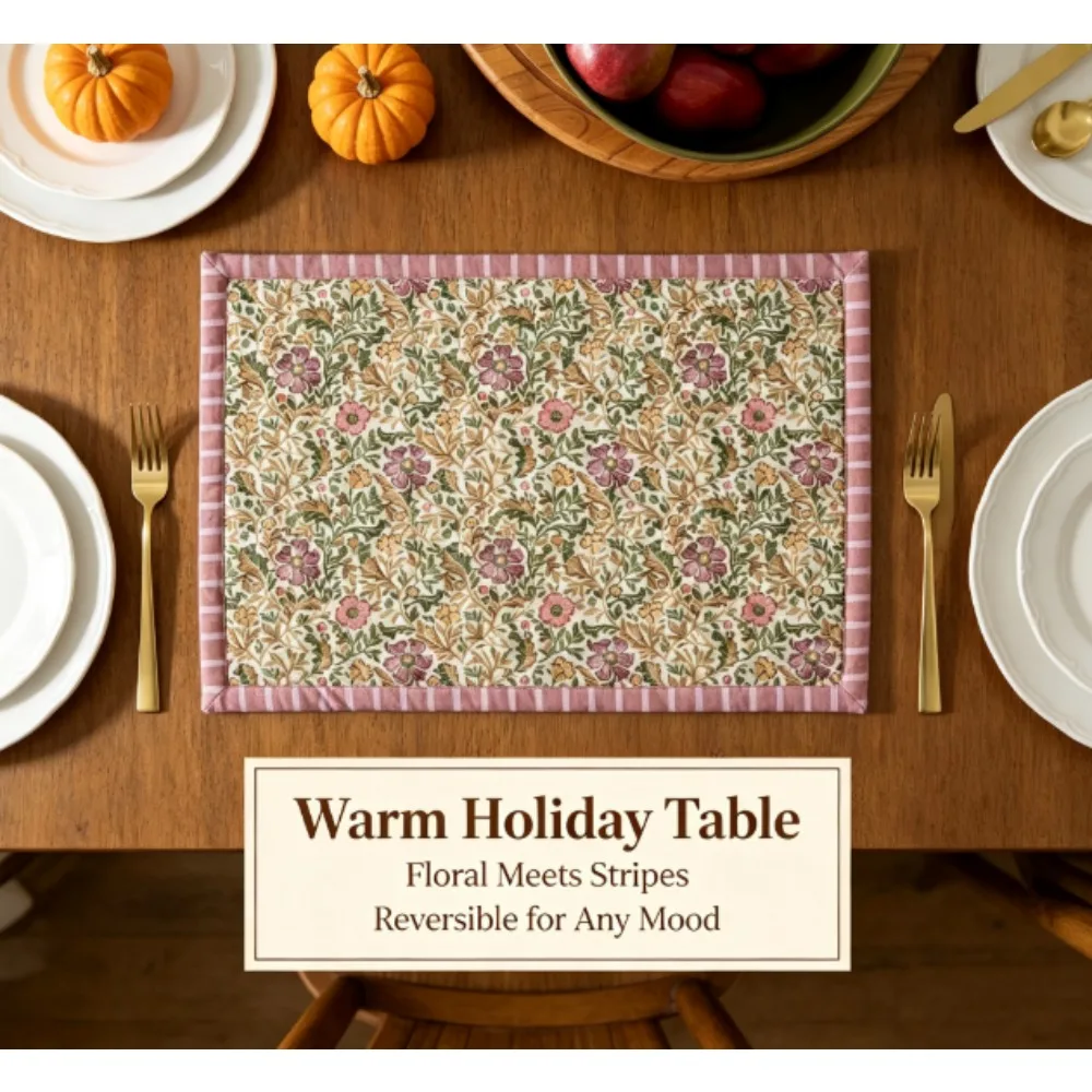 Better Homes & Gardens Edith Vine Double-Sided Placemat, 20 inches x 14 inches, Cotton-Polyester-Linen Blend