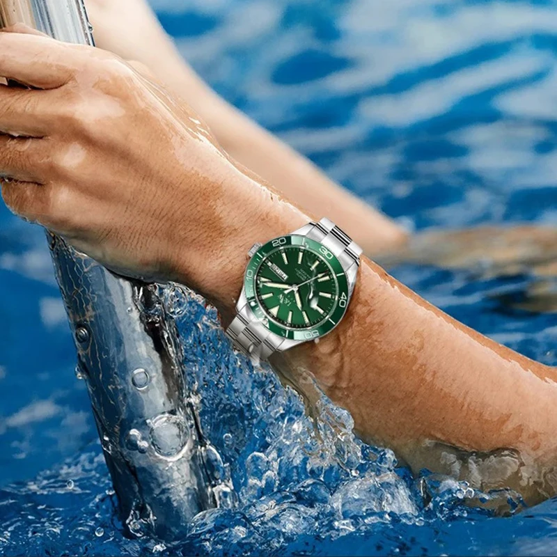Relojes de buceo I & W 10bar para hombre, relojes de pulsera mecánicos con espejo de zafiro, relojes de doble calendario luminosos automáticos, relojes Masculino
