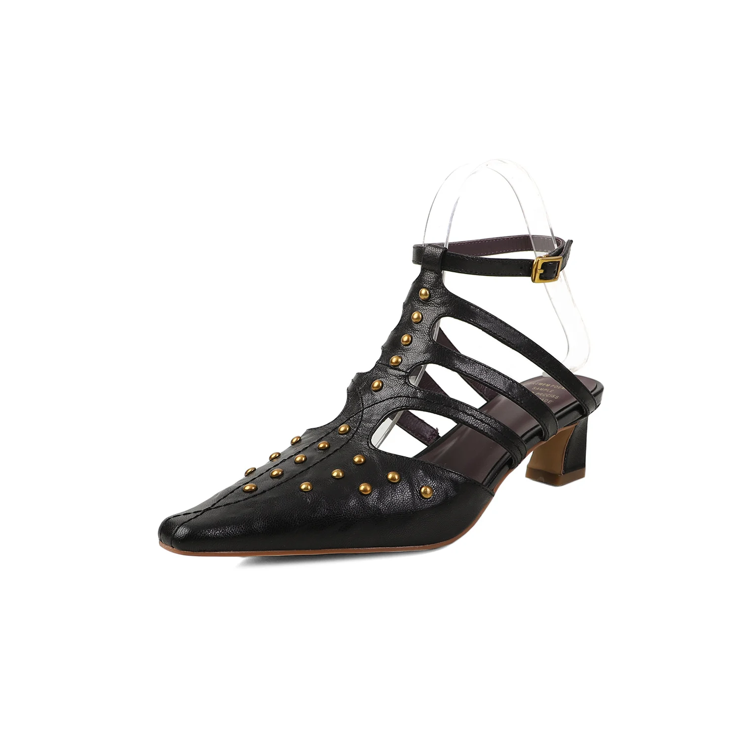 

Римские сандалии из натуральной кожи с шипами и вырезом с закрытым носком на массивном каблуке, модная женская обувь на высоком каблуке