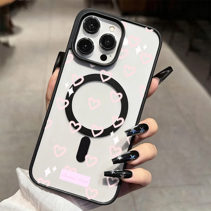Rosa Herzmuster Transparente Handyhülle für iPhone 17 16 15 11 14 13 12 Pro Max Plus Hüllen 17Air für Silikon Magnetische Abdeckung – Detail 3