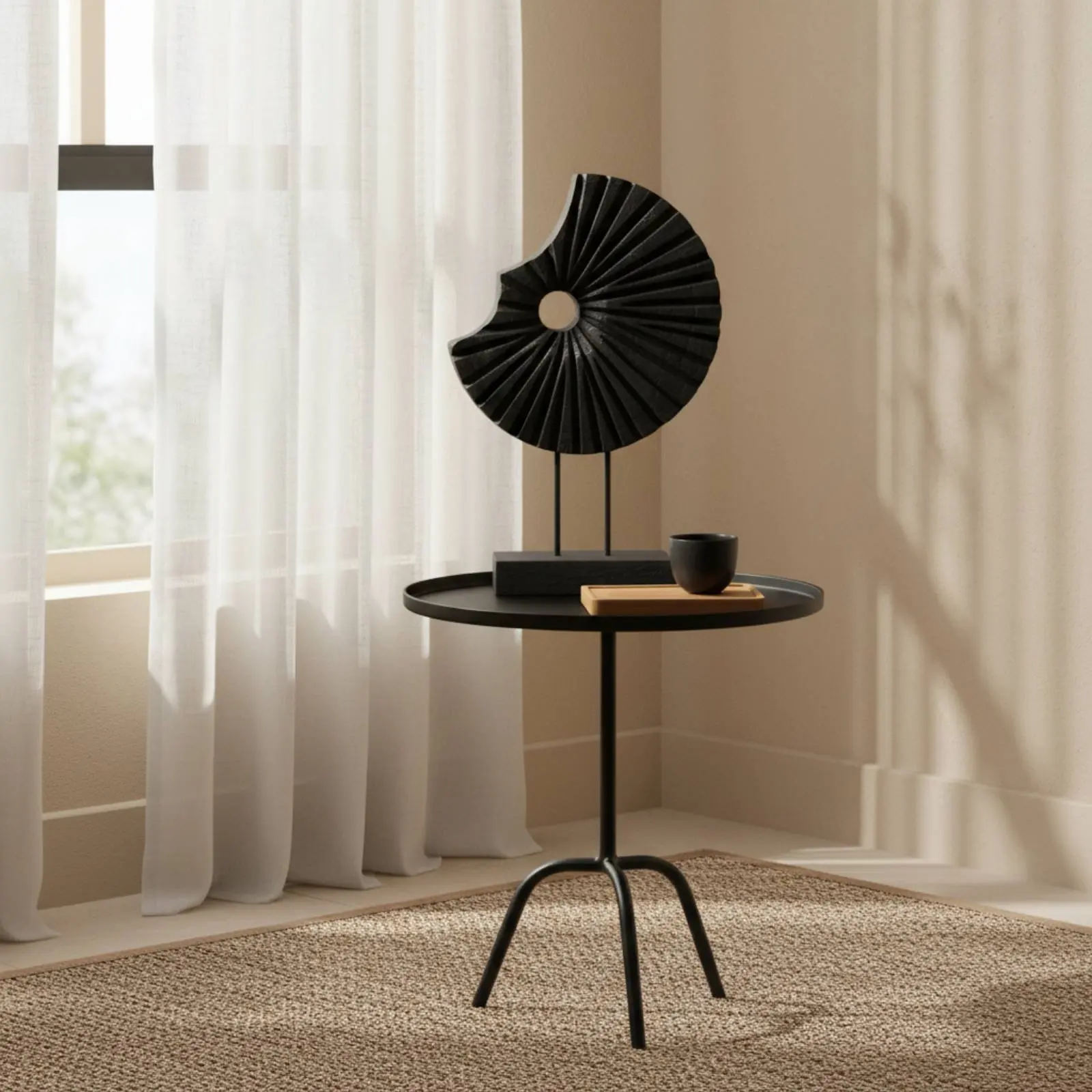 

Wabi Sabi Sculpture Retro Abstract Statue Modern Sculpture Polished Surface Fan-Shaped Decor Statue Wear Resistant