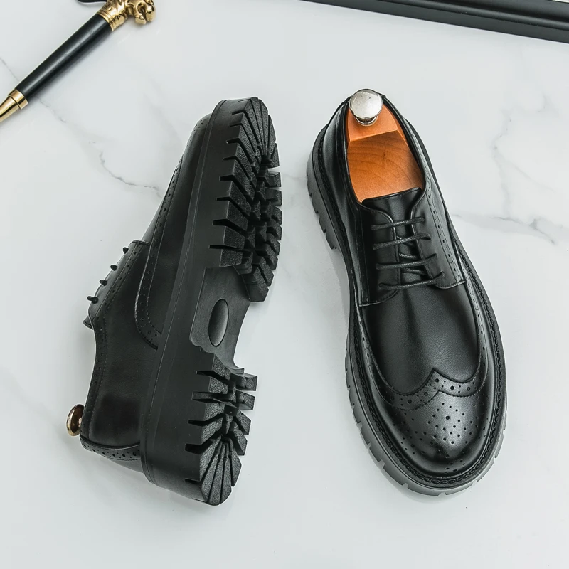 

Business Men Thick-soled Brogue Leather Shoes Men Casual Lace-up Comfortable Fashionable Office Shoes Gentleman's Shoes Men