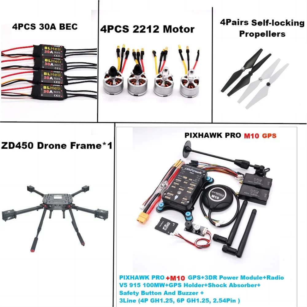 Kit complet de cadre PIXHAWK PRO M10 450-Arupilot, télémétrie 100MW, ESC BLHELI 30A, moteurs 2212-grande valeur pour les amateurs de drones