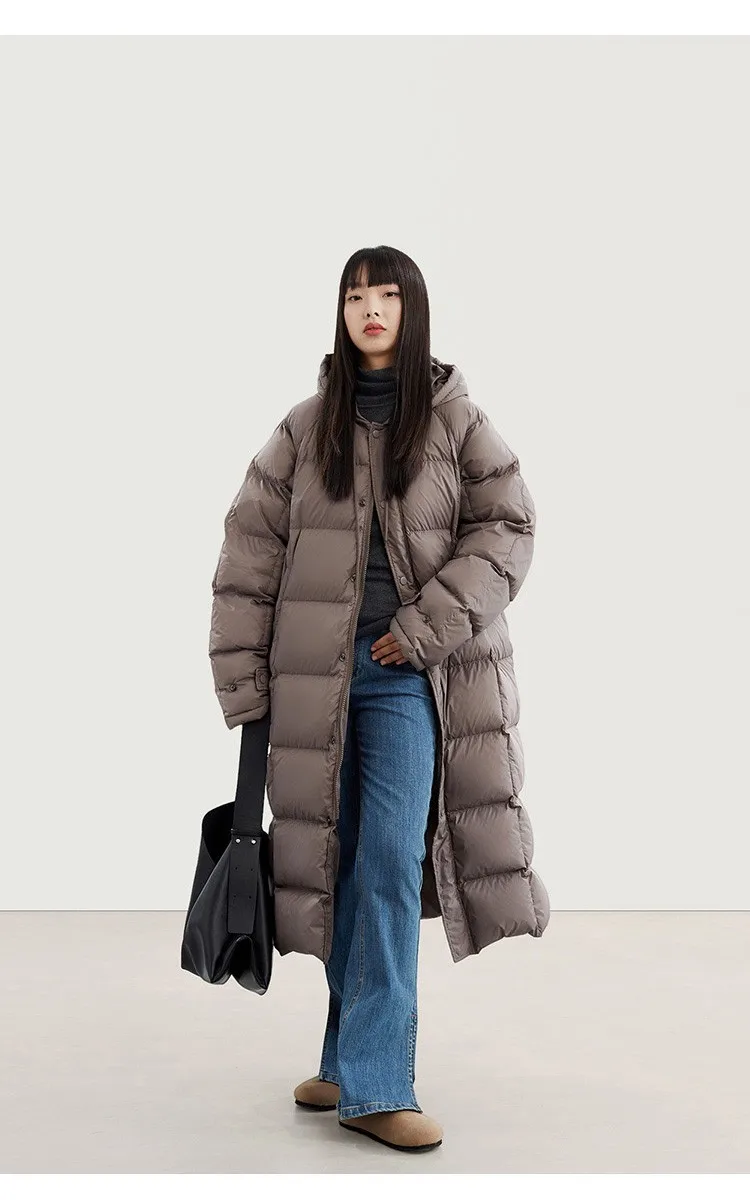 Filling Material: Duck Down~Couple Style Long Over-The-Knee down Jacket, Unisex Black Coat for Petite Individuals, New Winter Model
