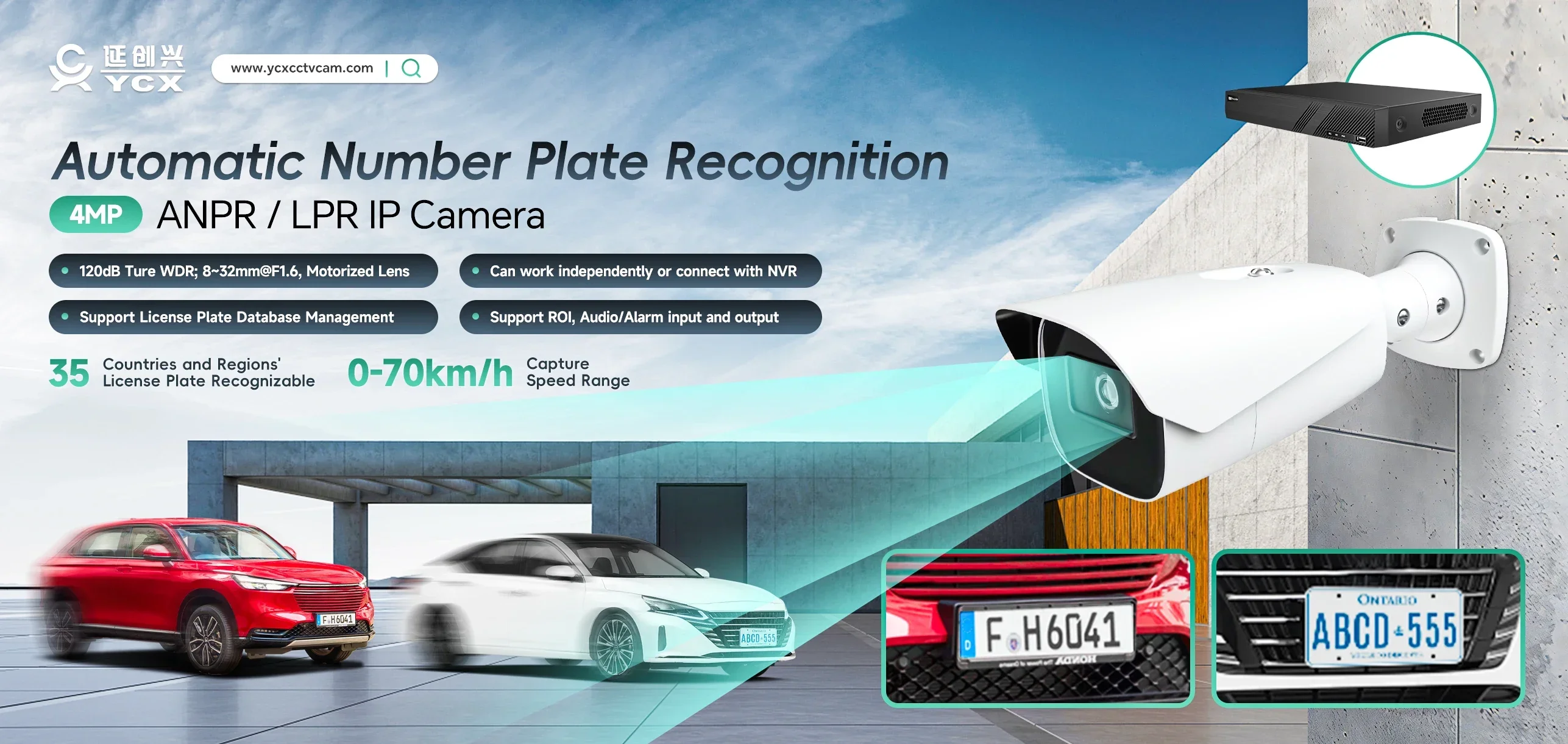 4MP ANPR Camera 8-32mm Motorized Lens License Plate Recognition Support Standalone or with NVR LPR Camera