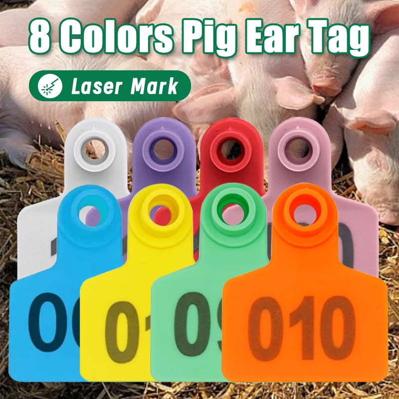 8 Colors Plastic Identification Label with Laser Mark Number for Livestock Cow Cattle Ear Tags Farm Animal Pig Sheep 001-100