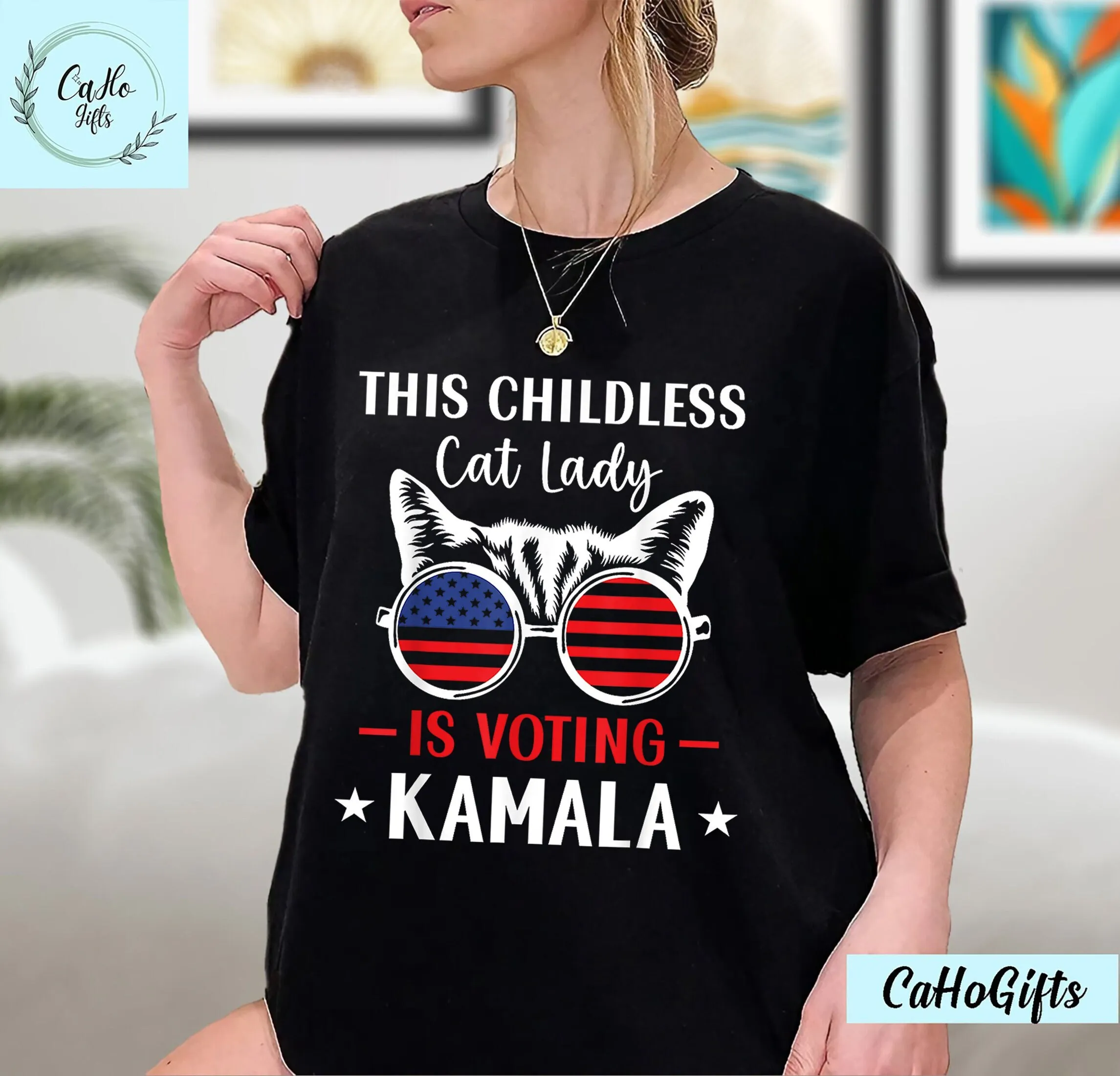 Kamala Harris President 2024 T Shirt Childless Cat Lady Rally Equal Rights Election Madam