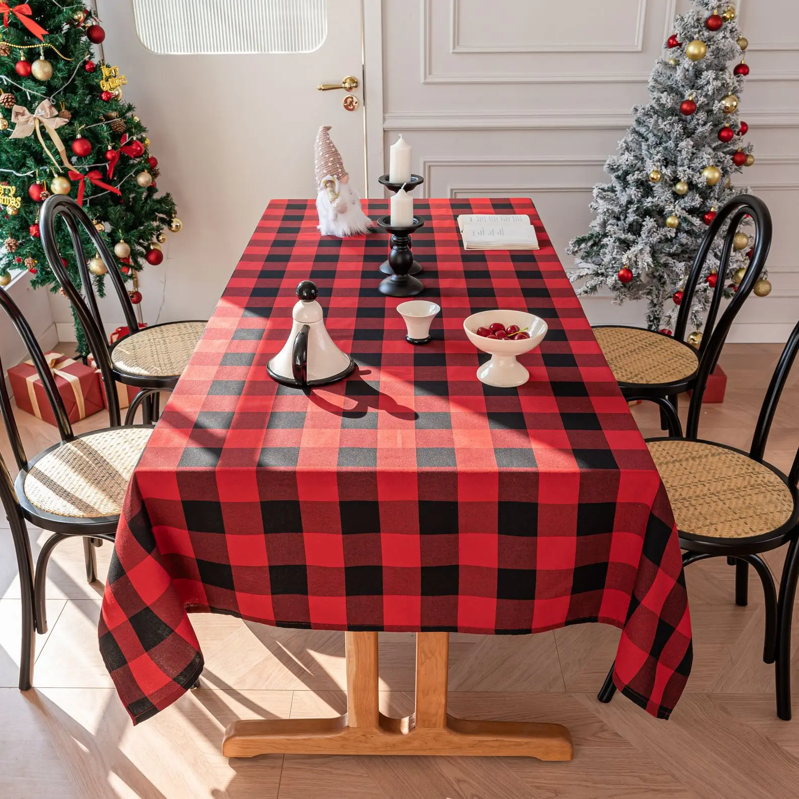 

Red Black Buffalo Plaid Tablecloth Dust-Proof Wrinkle Resistant for Family Dinner Party Kitchen Classic Farmhouse Tablecloth