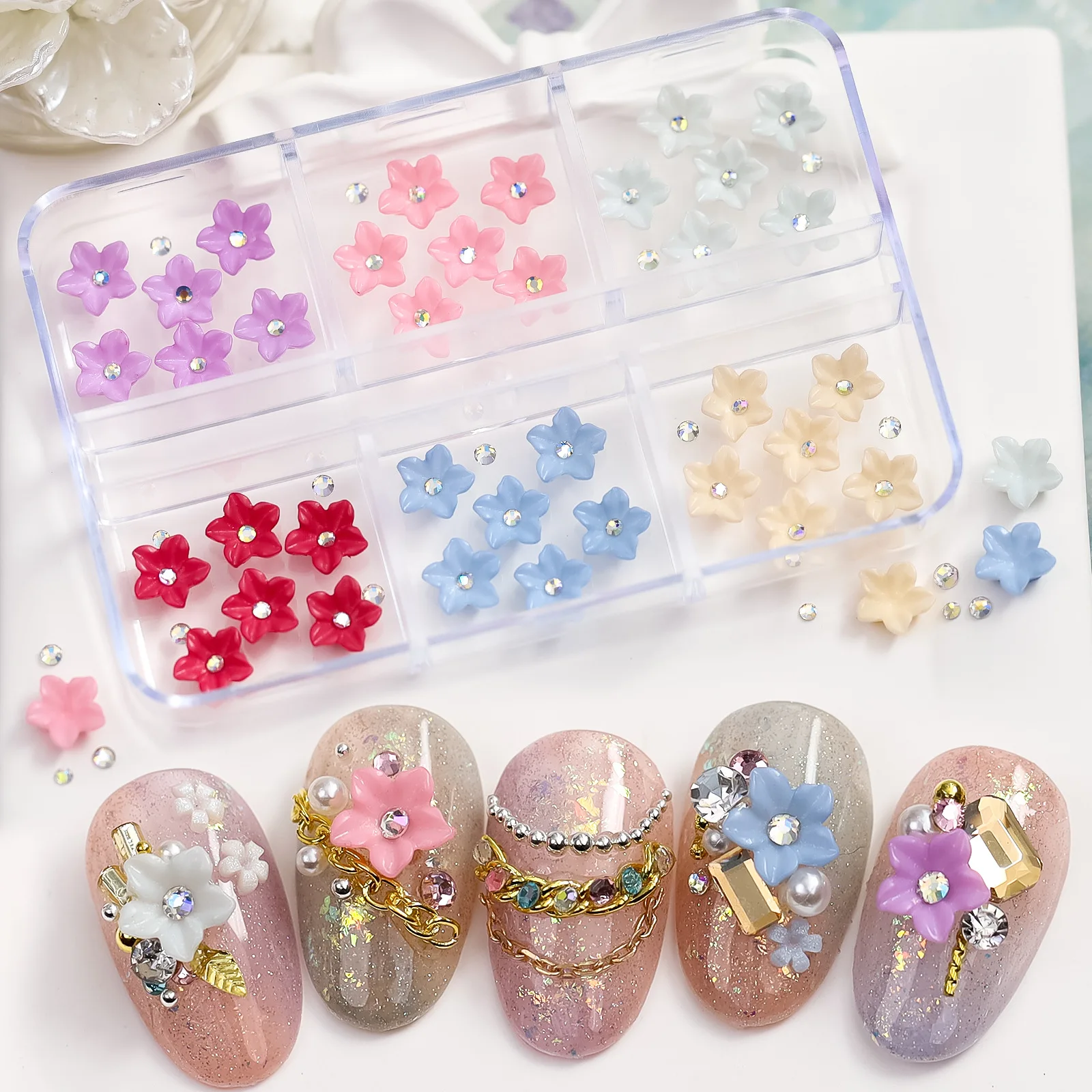 Adornos de manicura para decoración de uñas, adornos de diamantes de imitación de 30 piezas colores degradados, azúcar suave, corazón, estrellas, estrella de mar, flores