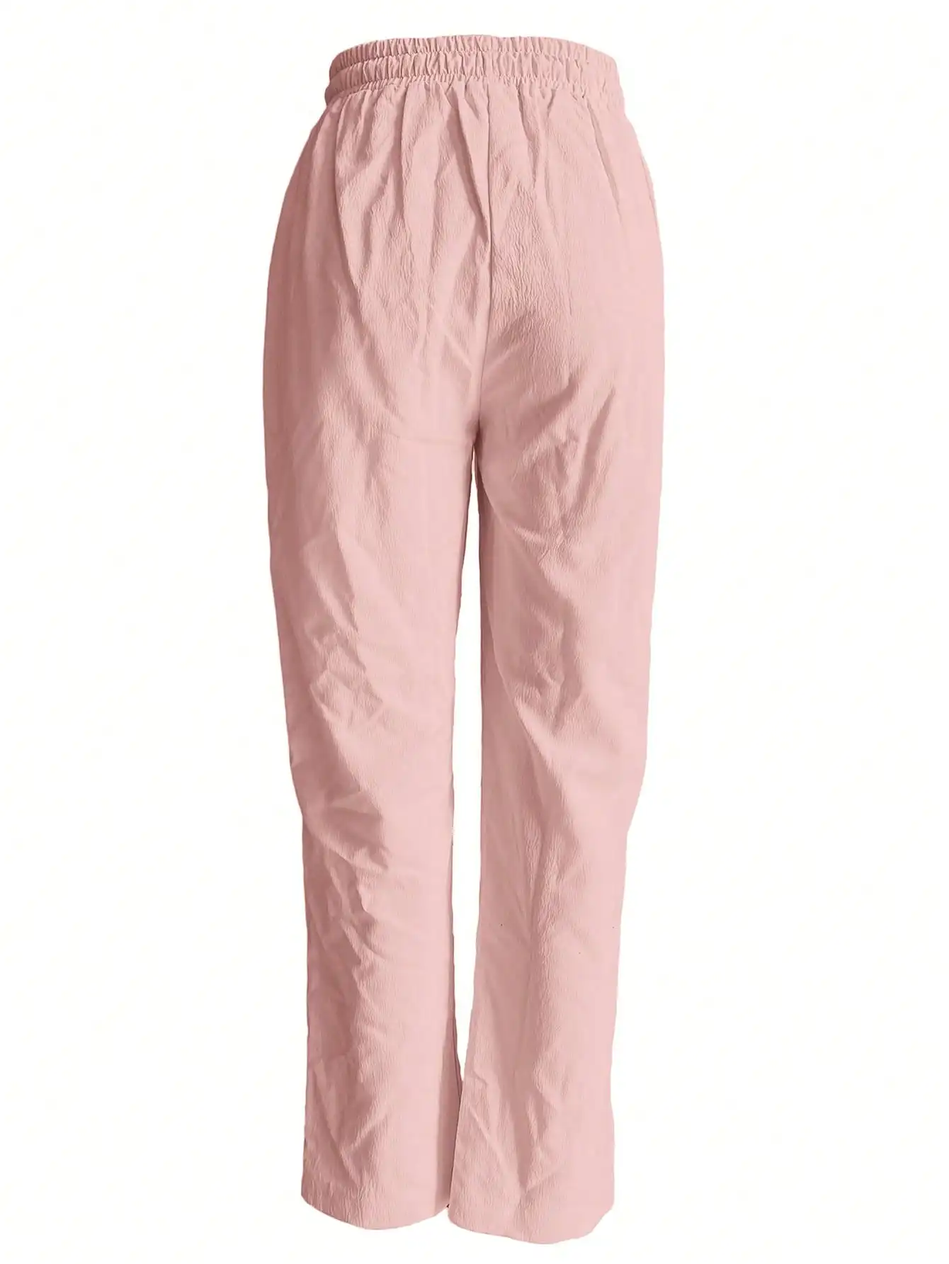 Women Casual Solid Color Long Trousers With Pockets Loose Drawstring Elastic Waist All-Match Straight Pants