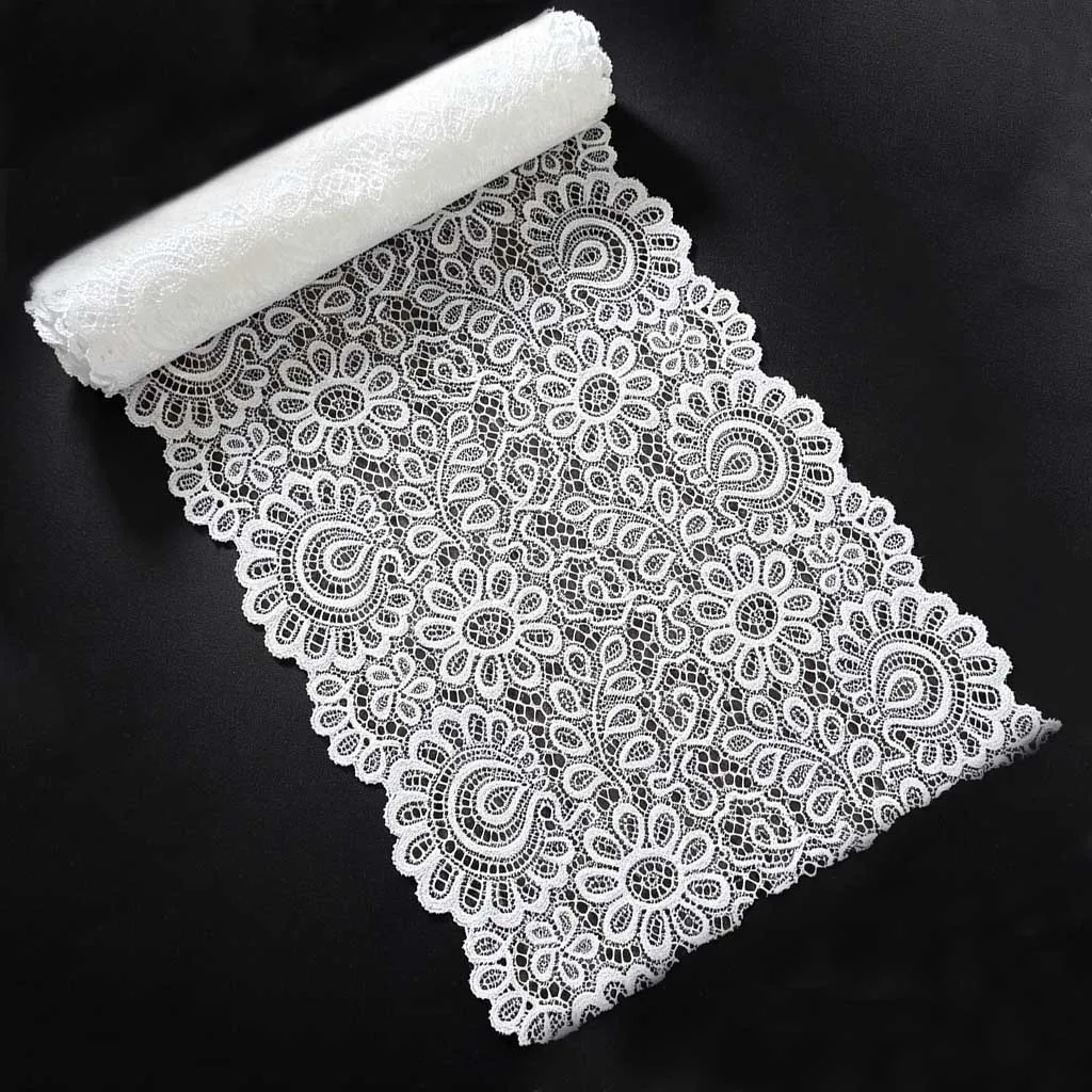 (3meters/roll) 22cm Wide Elastic Lace Openwork Ruffles Skirt Accessory Wedding DIY Material