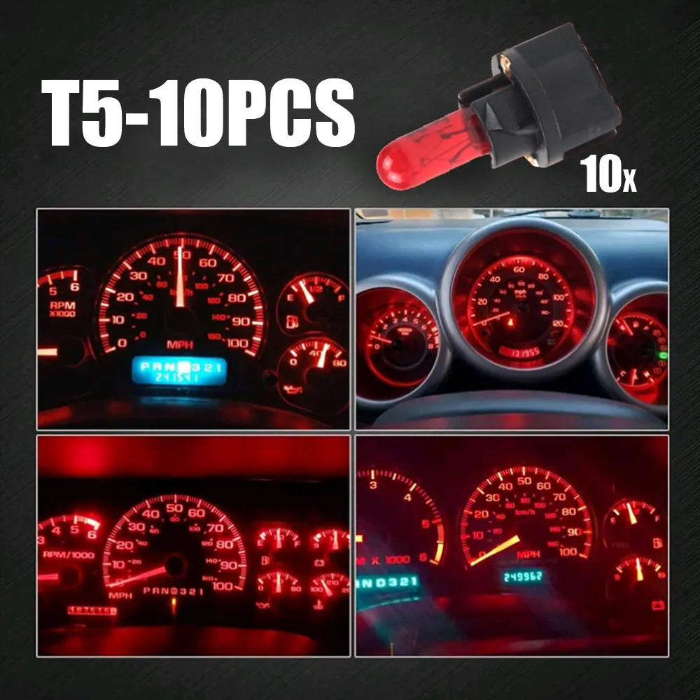 

10Pcs Car Automobiles Light-emitting Diode T5 SMD LED Light Instrument Gauge Dashboard Light Bulbs Auto Interior Indicator Lamp