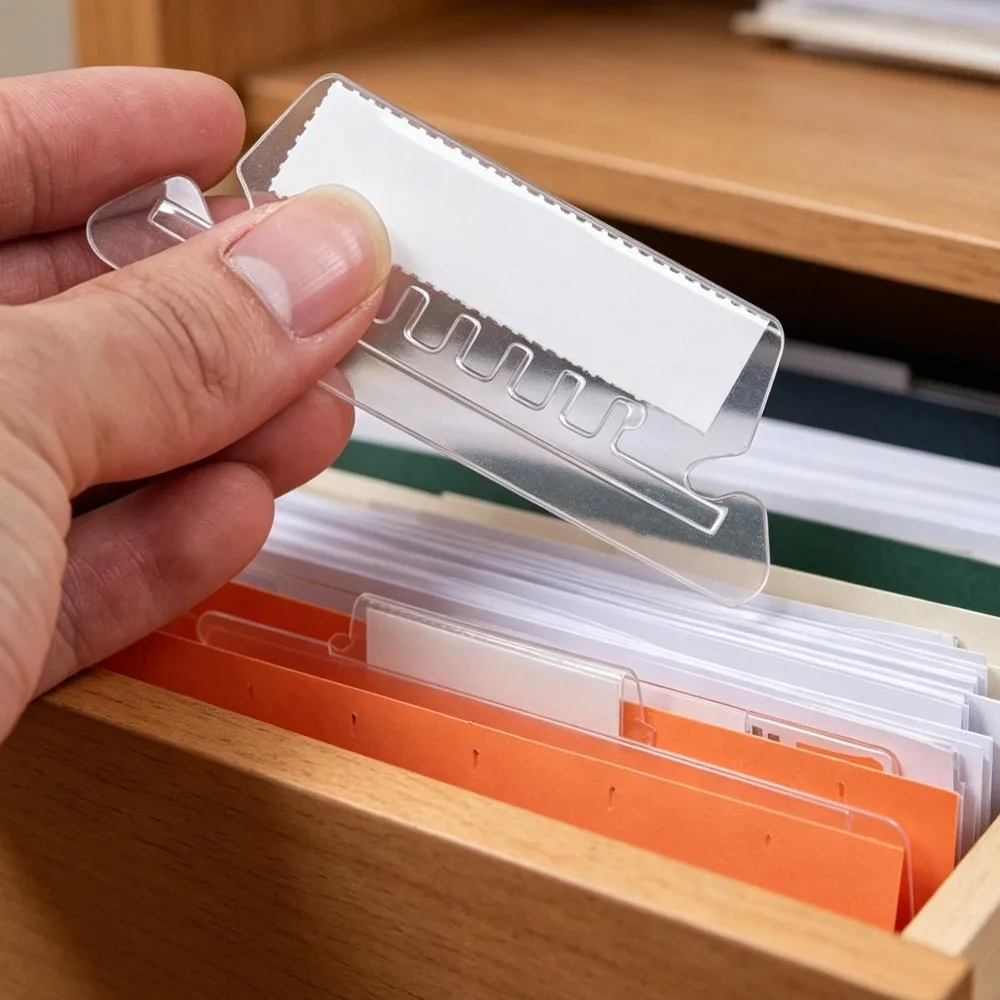 60/40/20Pcs Hanging Folder Tabs Insertable Plastic Tabs Transparent Hanging Folder File Inserts Folder Tabs for Office Supplies image 2