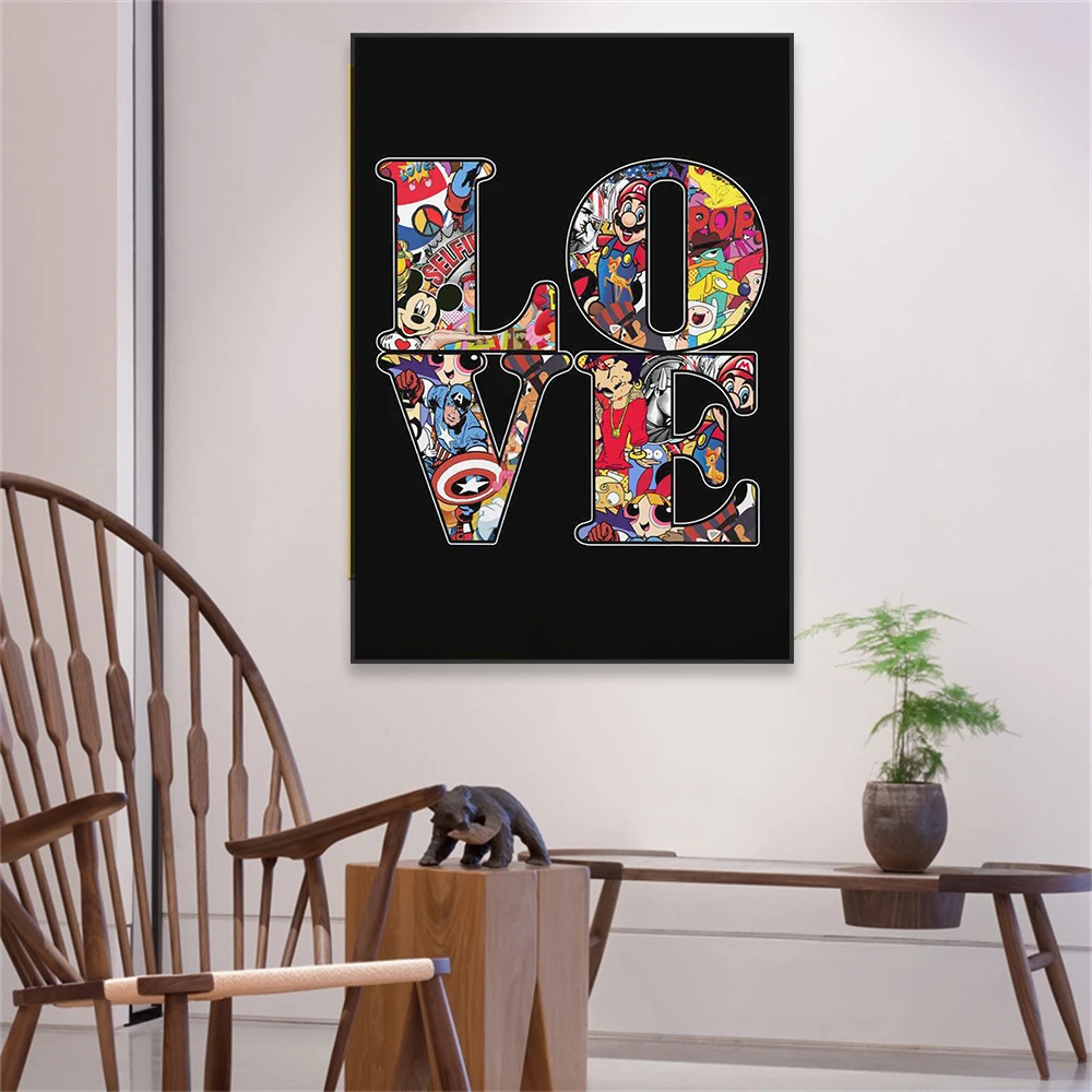 Banksy Street Art Poster Love in Black Pop Graffiti Poster Colorful Disney Wall Art Prints Canvas Painting Home Room Decor