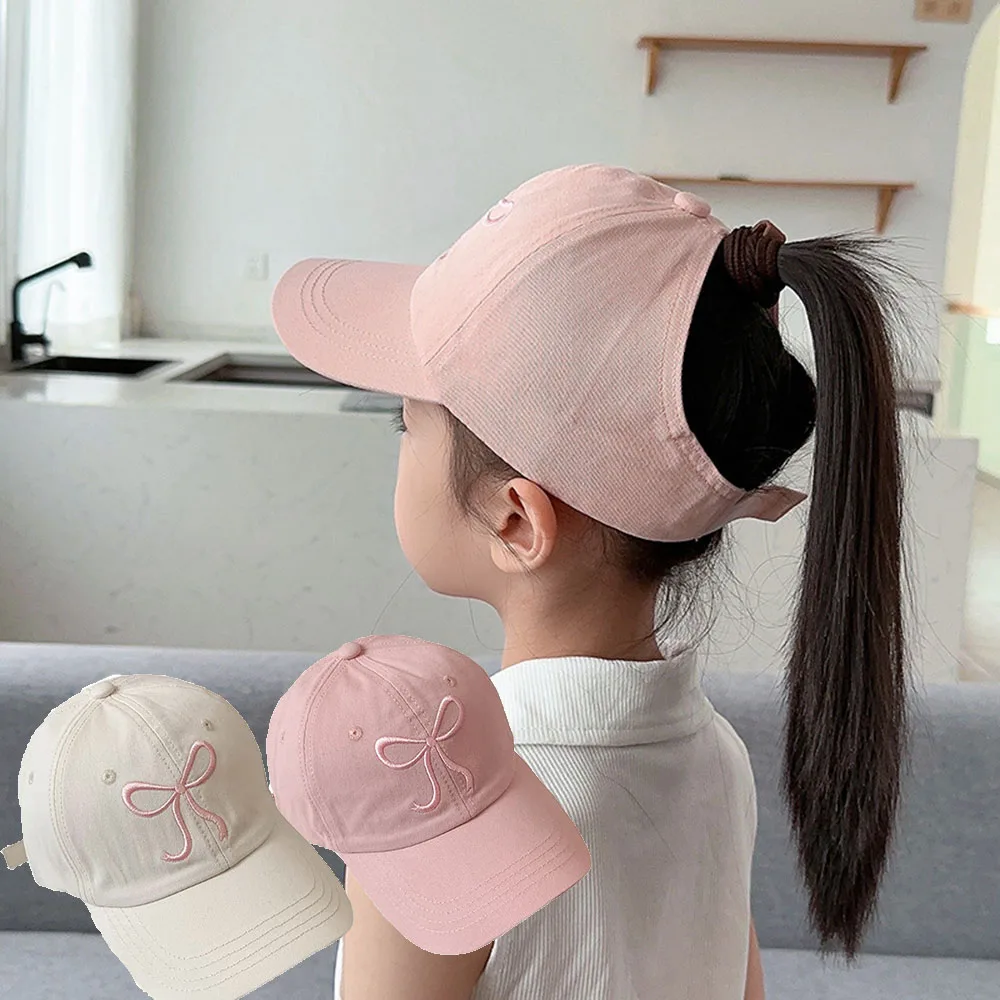 

Sweet Bowknot Embroidery Kids Baseball Cap Children Girls Boys Sun Hat Spring Summer Adjustable Visor Cap for 6-12Years