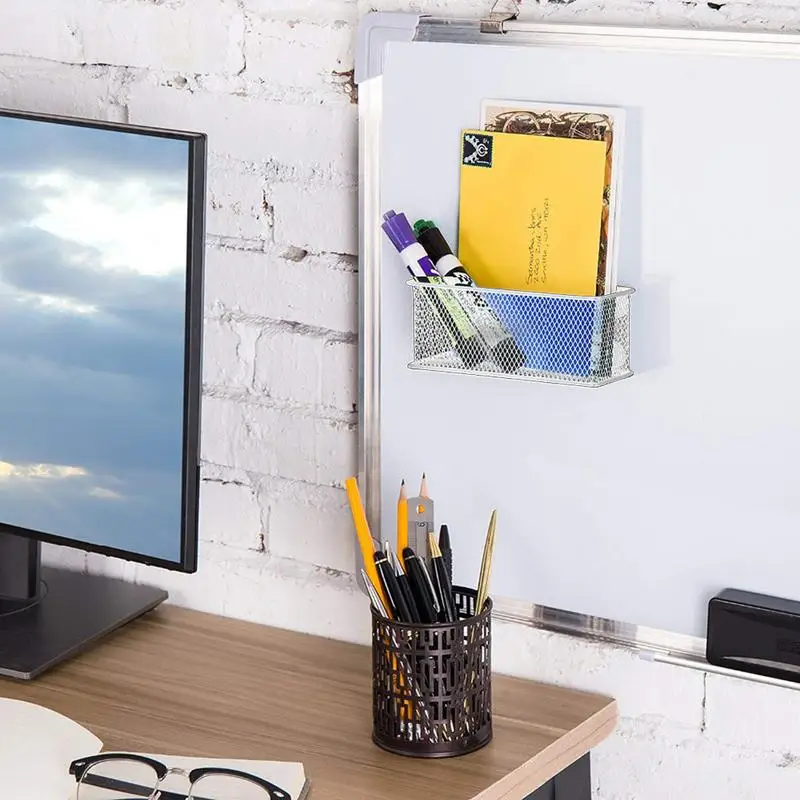 Imagem -04 - Ferro Forjado Grade Magnetic Whiteboard Pen Holder Quadrado Forte Organizador de Geladeira Cesta de Armazenamento Material de Escritório