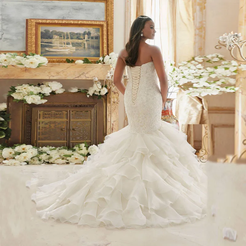Customized Elegant Mermaid Wedding Dresses Sweetheart Sequins Court Train Bridal Gowns Ruffles Vestido De Noiva robe de mariée