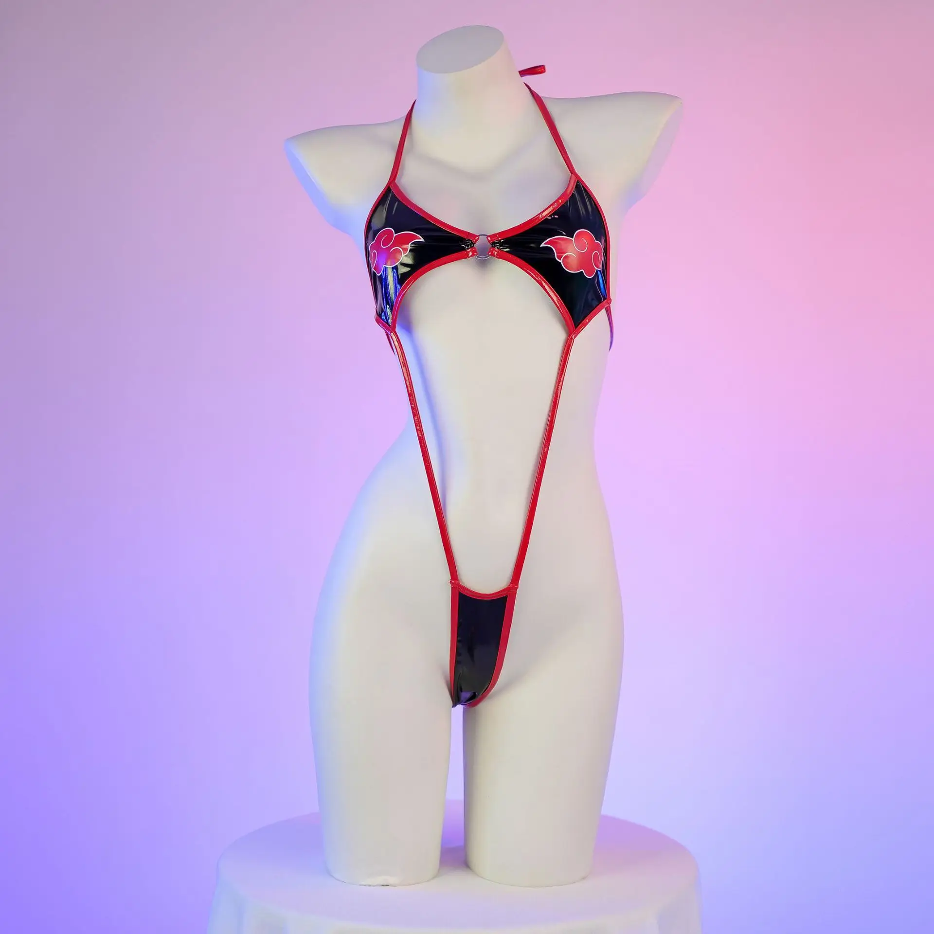 Hot and sexy three-point cosplay Naruto one-piece bikini patent leather printed strap leaky back spicy lingerie new hot ite