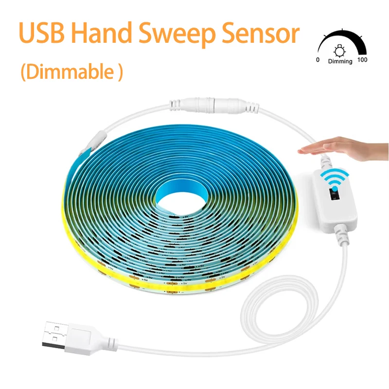 السوبر مشرق USB تيار مستمر 5 فولت COB LED قطاع ضوء 320 المصابيح/م اليد الاستشعار التبديل لعيد الميلاد حزب عطلة زينة