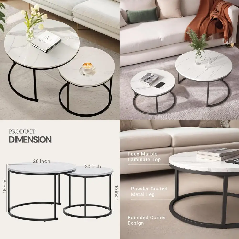 

Modern Space-Saving Small Coffee Tables for Living Room, Round Nesting Tables, Ideal for Dining Center, Compact Design