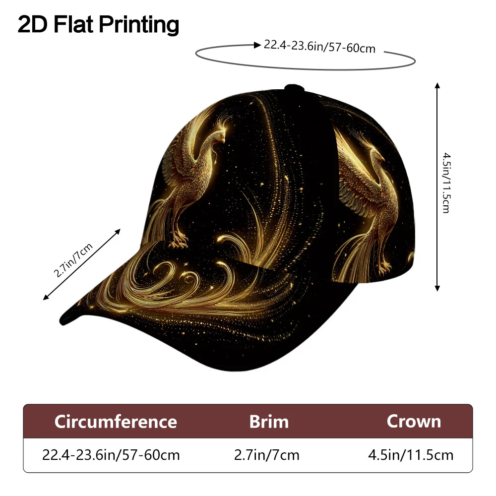 1pc of a 2D Flat Golden Phoenix Flying Design Classic Baseball Cap Adjustable And Lightweight Duckbill Style