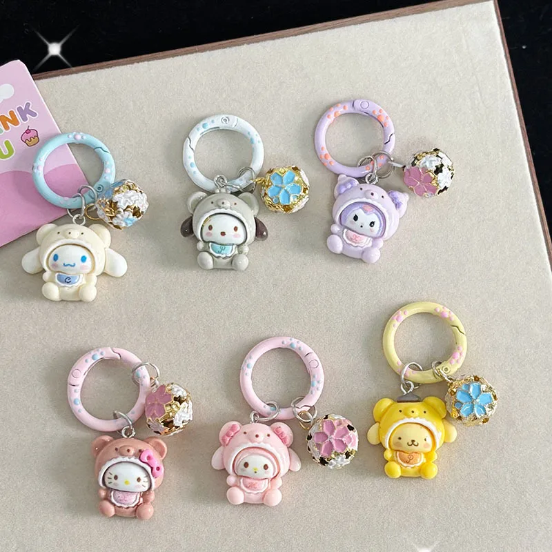 

Kawaii Hello Kitty Keychain Cute Cartoon Bell Keybag Accessories Travel Women Supplies Desktop Decoration Student Gift Wholesale