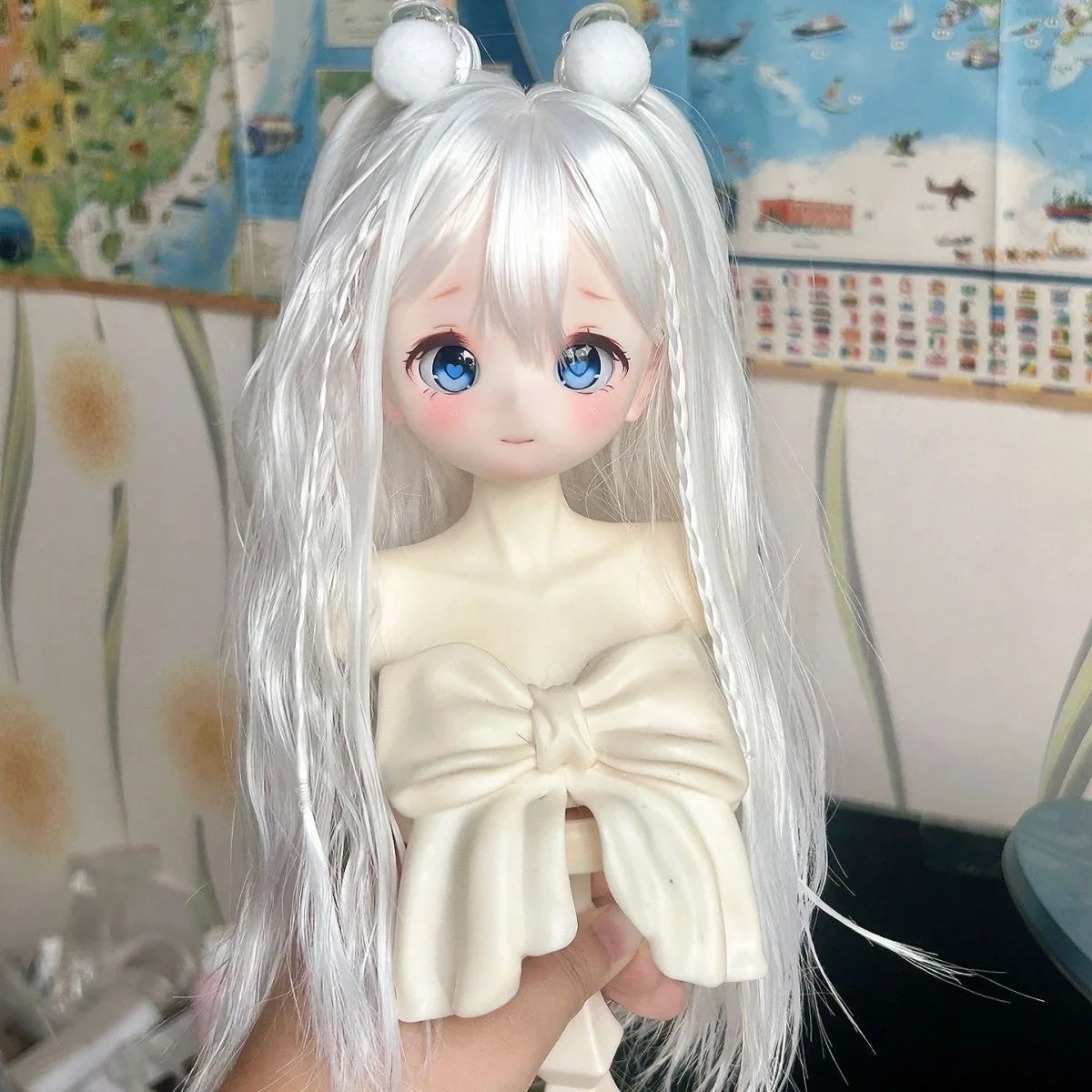 

Forehead Pigtail BJD Doll Hair, 1/6 Light Blue High Temperature Silk SD Bangs Wig ，1/4 1/3 Moonlight White Curly Free Shipping