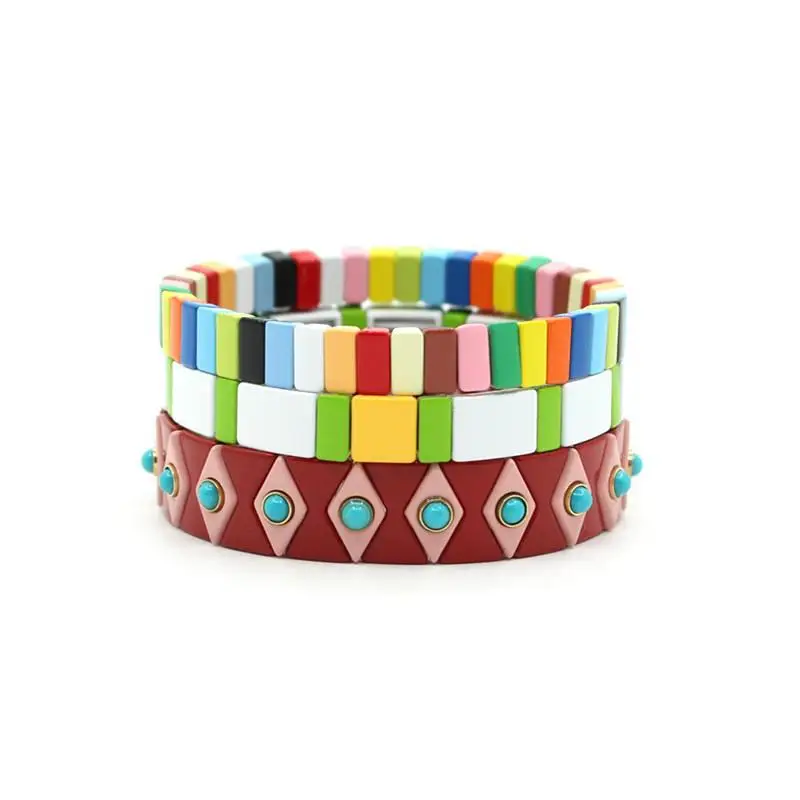 

DIY Macaron Color Matching Fashion Ladies Enamel Bracelet Stacking Set Ins Pop Rainbow Charm Bracelet Women's Jewelry Set